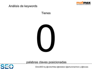ClinicSEO by @victorHdez @kokebcn @arturomarimon y @kicoes
Análisis de keywords
Tienes
palabras claves posicionadas
 