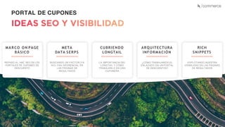 Recuerda nuestro hashtag!
#CLINICSEO
PORTAL DE CUPONES
MARCO ON PAGE
BÁSICO
REPASO AL ABC SEO DE LOS
PORTALES DE CUPONES DE
DESCUENTO
META
DATA SERPS
BUSCANDO UN FACTOR (YA
NO) TAN DIFERENCIAL EN
LAS PÁGINAS DE
RESULTADOS
CUBRIENDO
LONGTAIL
LA IMPORTANCIA DEL
LONGTAIL Y CÓMO
TRABAJARLO EN UNA
CUPONERA
ARQUITECTURA
INFORMACIÓN
¿CÓMO TRABAJAMOS EL
ENLAZADO EN UN PORTAL
DE DESCUENTOS?
RICH
SNIPPETS
EXPLOTANDO NUESTRA
VISIBILIDAD EN LAS PÁGINAS
DE RESULTADOS
 