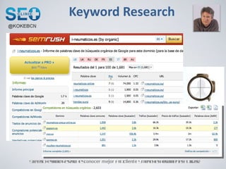 Keyword Research Strategic Keyword Research es  conocer mejor  a tu  cliente  y menos las herramientas a utilizar. 