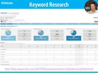 Keyword Research
http://blog.seoguardian.com/2014/05/posicionamiento-visibilidad-clicabilidad.html
#clinicseo
 