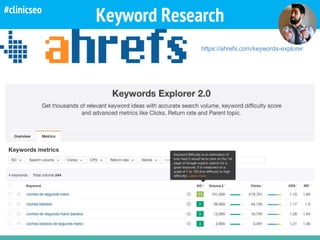 Keyword Research
https://ahrefs.com/keywords-explorer
#clinicseo
 