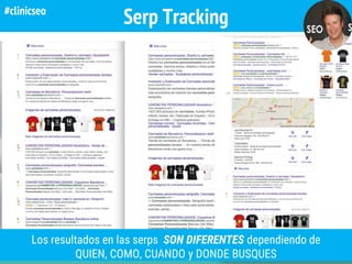 Serp Tracking
Los resultados en las serps SON DIFERENTES dependiendo de
QUIEN, COMO, CUANDO y DONDE BUSQUES
#clinicseo
 