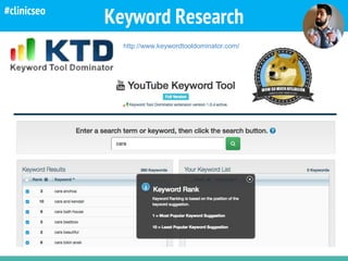 Keyword Research
http://www.keywordtooldominator.com/
#clinicseo
 