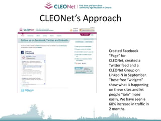 Example 4: Social Media    Social Media is people using tools (like blogs & video) and sites (like Facebook & Twitter) to share content and have conversations online. How can the clinic system use social media tools to create simple peer-to-peer and org-to-org opportunities to share relevant research, news, PLE, CD initiatives etc? 
