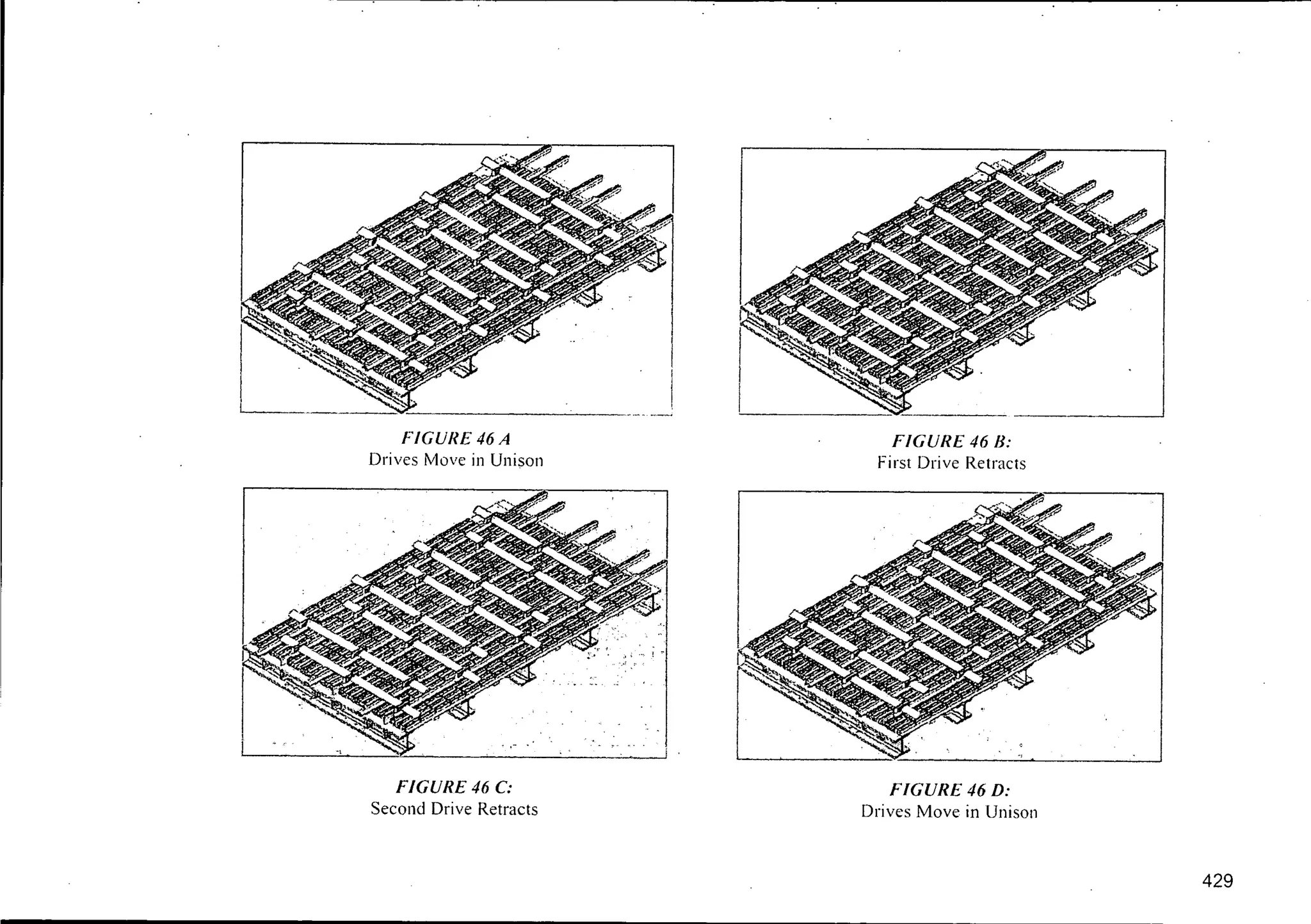 FIGURE 46A
Drives Move in Unison
FIGURE 46 C:
Second Drive Retracts
FIGURE 46 B:
First Drive Retracts
FIGURE 46 D:
Drives Move in Unison
429
 