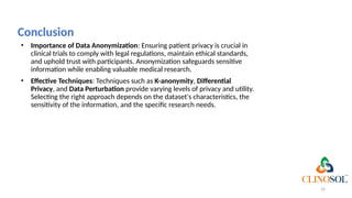 Data Anonymization for protecting patient privacy in Clinical Trials | PPTX