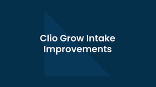 Clio Grow Intake
Improvements
 