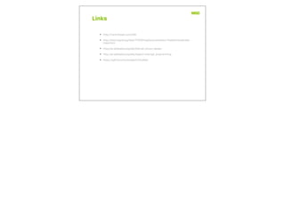 Links
• http://martinfowler.com/bliki
• http://docs.typo3.org/ﬂow/TYPO3FlowDocumentation/TheDeﬁnitiveGuide/
Index.html
• http://en.wikipedia.org/wiki/Domain-driven_design
• http://en.wikipedia.org/wiki/Aspect-oriented_programming
• https://github.com/revsbech/Clio.Beer
 