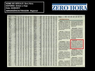 NOME DO VEÍCULO: Zero Hora
EDITORIA: Ontem e Hoje
Data: 03/08/2011
ABRANGÊNCIA/TIRAGEM: Regional
 