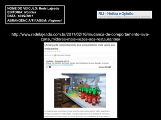 NOME DO VEÍCULO: Rede Lajeado
EDITORIA: Notícias
DATA: 16/02/2011
ABRANGÊNCIA/TIRAGEM: Regional



  http://www.redelajeado.com.br/2011/02/16/mudanca-de-comportamento-leva-
                  consumidores-mais-vezes-aos-restaurantes/
 
