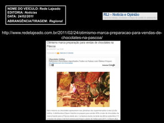 NOME DO VEÍCULO: Rede Lajeado
  EDITORIA: Notícias
  DATA: 24/02/2011
  ABRANGÊNCIA/TIRAGEM: Regional


http://www.redelajeado.com.br/2011/02/24/otimismo-marca-preparacao-para-vendas-de-
                               chocolates-na-pascoa/
 
