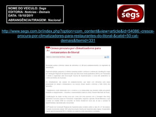 NOME DO VEÍCULO: Segs
   EDITORIA: Notícias - Demais
   DATA: 19/10/2011
   ABRANGÊNCIA/TIRAGEM: Nacional


http://www.segs.com.br/index.php?option=com_content&view=article&id=54086:-cresce-
         procura-por-climatizadores-para-restaurantes-do-litoral-&catid=50:cat-
                                 demais&Itemid=331
 