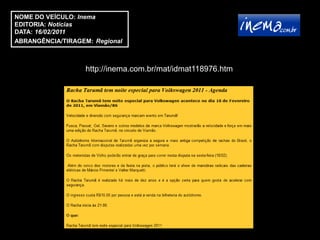 NOME DO VEÍCULO: Inema
EDITORIA: Notícias
DATA: 16/02/2011
ABRANGÊNCIA/TIRAGEM: Regional



                   http://inema.com.br/mat/idmat118976.htm
 