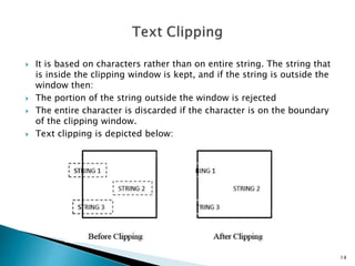  It is based on characters rather than on entire string. The string that
is inside the clipping window is kept, and if th...
