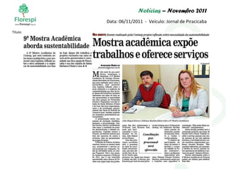 Notícias  – Novembro 2011 Data: 06/11/2011  -  Veículo: Jornal de Piracicaba Título: 