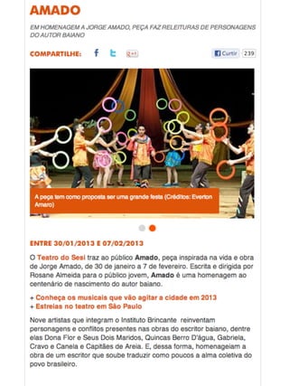 Clipping espetáculo Amado