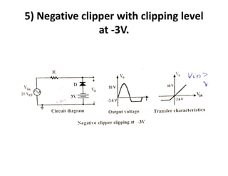5) Negative clipper with clipping level
at -3V.
 