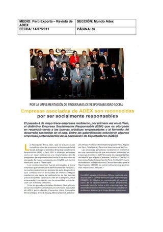 MEDIO: Perú Exporta – Revista de   SECCIÓN: Mundo Adex
ADEX
FECHA: 14/07/2011                  PÁGINA: 28
 