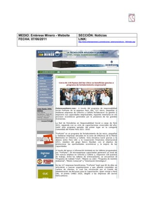 MEDIO: Entérese Minero - Website   SECCIÓN: Noticias
FECHA: 07/06/2011                  LINK:
                                   http://www.entereseminero.com/ediciones_anteriores/edicion_145/index.asp
 