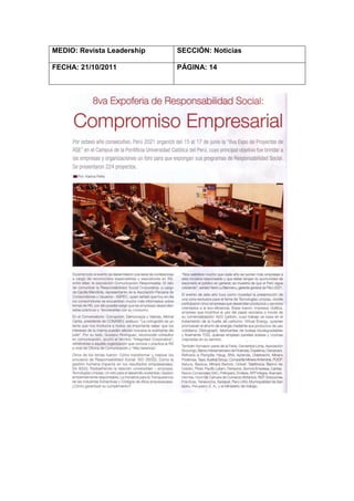 MEDIO: Revista Leadership   SECCIÓN: Noticias

FECHA: 21/10/2011           PÁGINA: 14
 