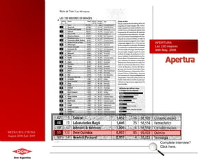 APERTURA  Las 100 mejores 30th May, 2009. MEDIA RELATIONS August 2008/July 2009 Complete interview?  Click here. 