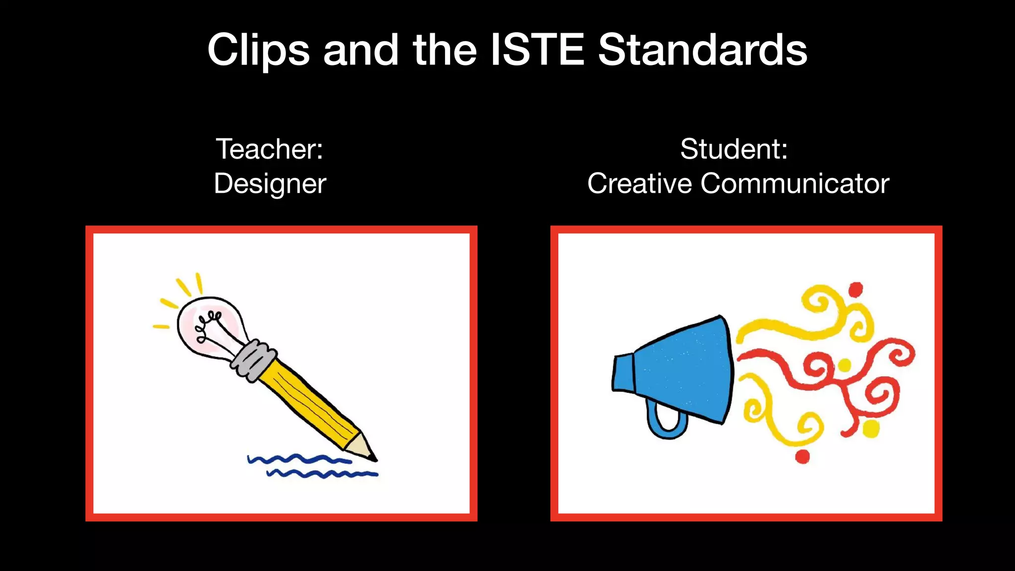 Clips and the ISTE Standards
Teacher: 

Designer
Student:

Creative Communicator
 