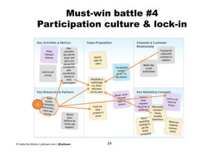 Must-win battle #4
Participation culture & lock-in
24
4
© Jukka Ala-Mutka / jukkaam.com / @jukkaam
 