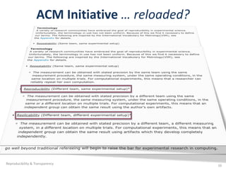 ACM Initiative … reloaded?
Reproducibility & Transparency 16
 