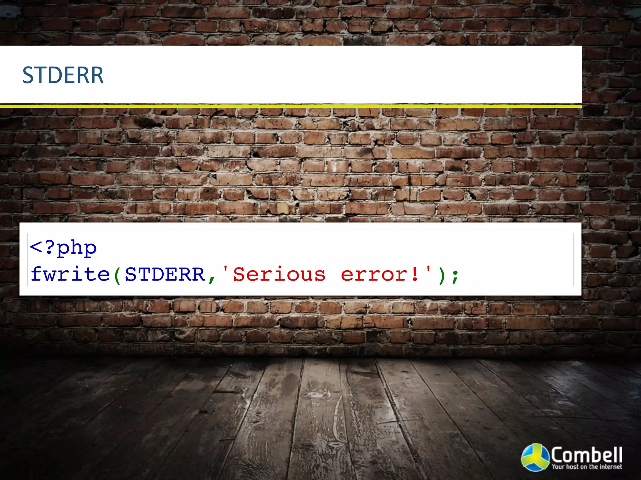 STDERR




<?php
fwrite(STDERR,'Serious error!');
 