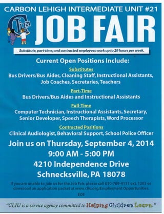 CLIU Job Fair Sept 4, 2014