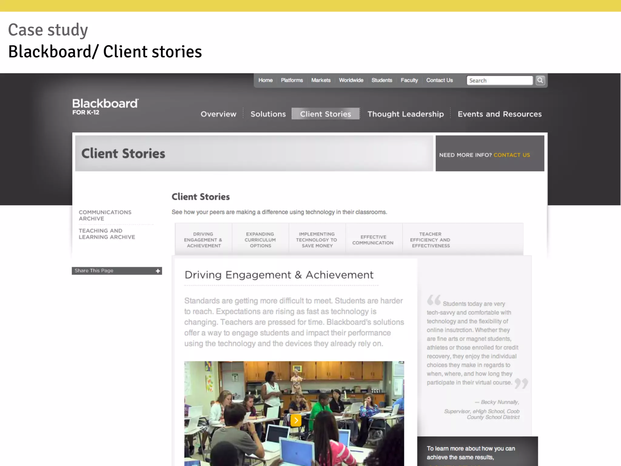 Case study
Blackboard/ Client stories
 