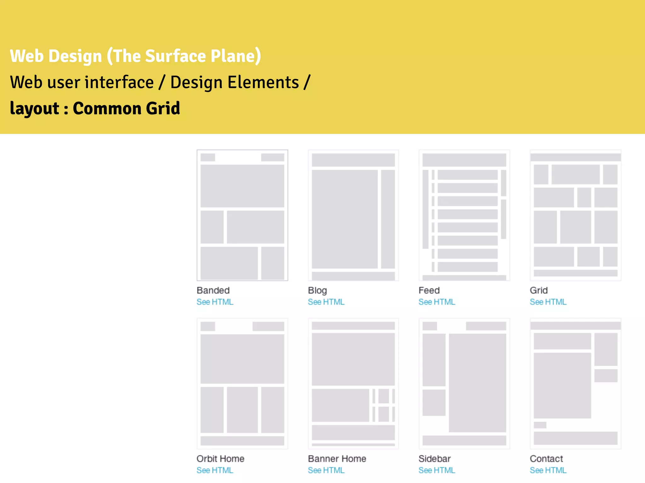 Web Design (The Surface Plane)
Web user interface / Design Elements /
layout : Common Grid
 