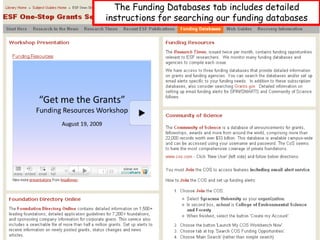 The Funding Databases tab includes detailed instructions for searching our funding databases