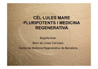 CÈL·LULES MARE
   PLURIPOTENTS I MEDICINA
       REGENERATIVA

               Begoña Aran
          Banc de Línies Cel·lulars
Centre de Medicina Regenerativa de Barcelona
 