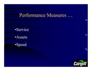 Performance Measures …

•Service
•Assets
•Speed
 