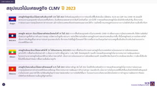 เศรษฐกิจโลก
2
CLMV Outlook 2023
เศรษฐกิจกัมพูชามีแนวโน้มขยายตัวแข็งแกร่งที่ 5.5% ในปี 2023 ปัจจัยสนับสนุนหลักมาจากการท่องเ...