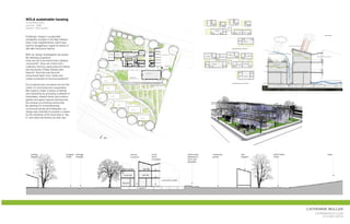 site section

NOLA sustainable housing                                                                                                                                                                                                                                                                                                               1/16”=1’


competition entry
summer 2006
partner: carla hyman
                                                                                                                                                                                                                                                             2 bedroom

                                                                                                                                                                                                                                                                                                        studio    studio

                                                                                                       f ruit t rees
                                                                                                                                                                                                                                                                                                                                                              green detail
Challenge: design a sustainable                                                                                                                    bios wale



residential complex in the New Orleans
Holy Cross neighborhood, which was
                                                                                       open play                                                                                                                                                                                                                  2 bedroom




(and is) struggling to regain its sense of                                                                                                                           ent ry
                                                                                                                                                                                                   s hade t rees



self after Hurricane Katrina.                                                                                                                                                                                                                                                                apartment plan, third floor
                                                                                                                                                                                                  hc
                                                                                                                                                                                                                                                                                             1/16”=1’
                                                                                                                                                 play infant s


With our design investigation we posed
                                                                                                                                                                                 reception
                                                                                      play 3 -5           play t oddlers                                                                                           permeable paving                                                  3 bedroom                    2 bdrm
                                                                                                                                                                              s helt ered bike                                             3 bedroom                                                                       2 bedroom

the following questions:                                                              open
                                                                                                                                                 open
                                                                                                                                                                              parking

                                                                                                                                                                                open
                                                                                                                                                                                                                                                                         2 bedroom




How can the built environment catalyze
                                                                                                               open


                                                                                                                                                  c onference


community? How can it learn from
                                                                                                                       kitc hen
                                                                                                                                                                                                                                                       3 bedroom                                                  1 bedroom
                                                                                                                                         apt          off ice                                      hc                                                                                                 1 bedroom
                                                                             covered play

collective memory, particularly the history
                                                                                                                                         lobby
                                                                                                                                                                                                                            bike parking

                                                                                                                                                                                                   ent ry


and structures of New Orleans and
Katrina? And how can the built                                                                                                                                       community room


environment learn from, foster and                                                                                                                                                                                                                                                                                 3 bedroom


create connection to local ecosystems?
                                                                                                                        common pat io/
                                                                                                                        gat hering/ BBQ s pace

                                                         hous e 1

                                                                                                                                                      cons t ruct ed wet lands f or s t orm and greywat er
                                                                                                                                                                                                                                                                                             apartment plan, second floor
Our proposal was conceived around the                                                                                                                                             compos t / greenhous e/ s t orage
                                                                                                                                                                                                                                                                                             1/16”=1’

notion of community and cooperation.                           hous e 2


We hoped to foster a sense of identity
and ownership by providing a network of                                                                                                                          gardens


interrelated, shared indoor and outdoor                                   hous e 3



garden and green spaces that become
                                              hous e 1




the nucleus of a thriving community.
By allowing for homeownership,
                                                                                            hous e 4




communal activity and enterprise, our                                                                                             hous e 5

design was intended to provide a means
for the residents of the local area to ‘dig
in’ and claim the territory as their own.                                                                                                               hous e 6




                                              LE
                                                           V




                                                                                                                                                                                                                                                                                                                                                      catherine muller
                                                                                                                                                                                                                                                                                                                                                         cat@mrsnoot.com
                                                                                                                                                                                                                                                                                                                                                             510.681.5974
 