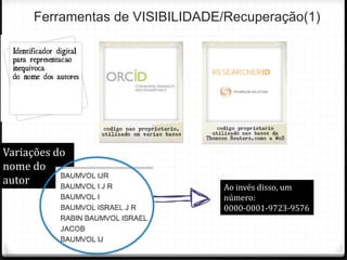 Ferramentas de VISIBILIDADE/Recuperação(1)
Ao invés disso, um
número:
0000-0001-9723-9576
Variações do
nome do
autor
 