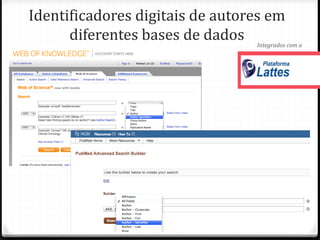 Identificadores digitais de autores em
diferentes bases de dados Integrados com a
 