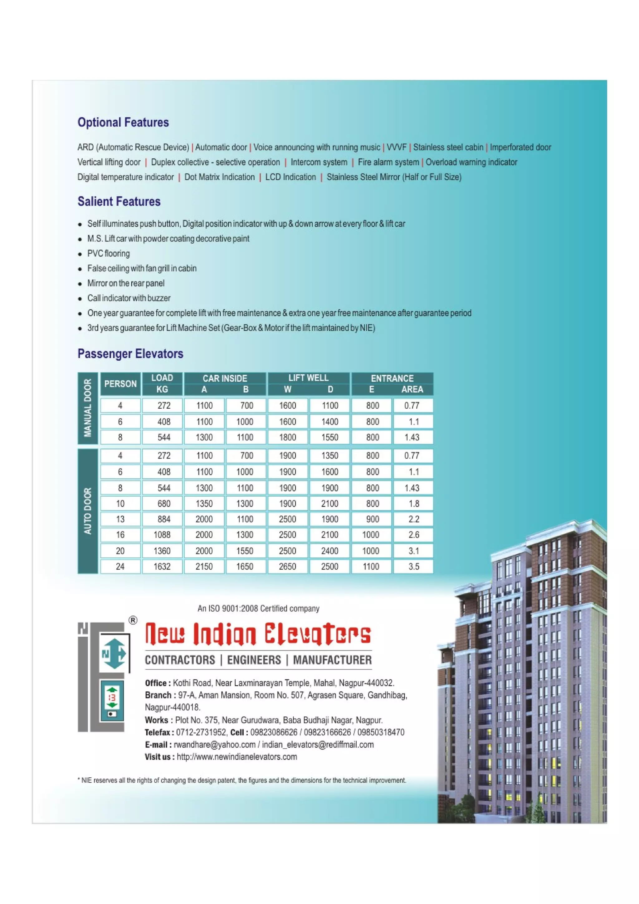 New Indian Elevators, Maharashtra, Elevator Components