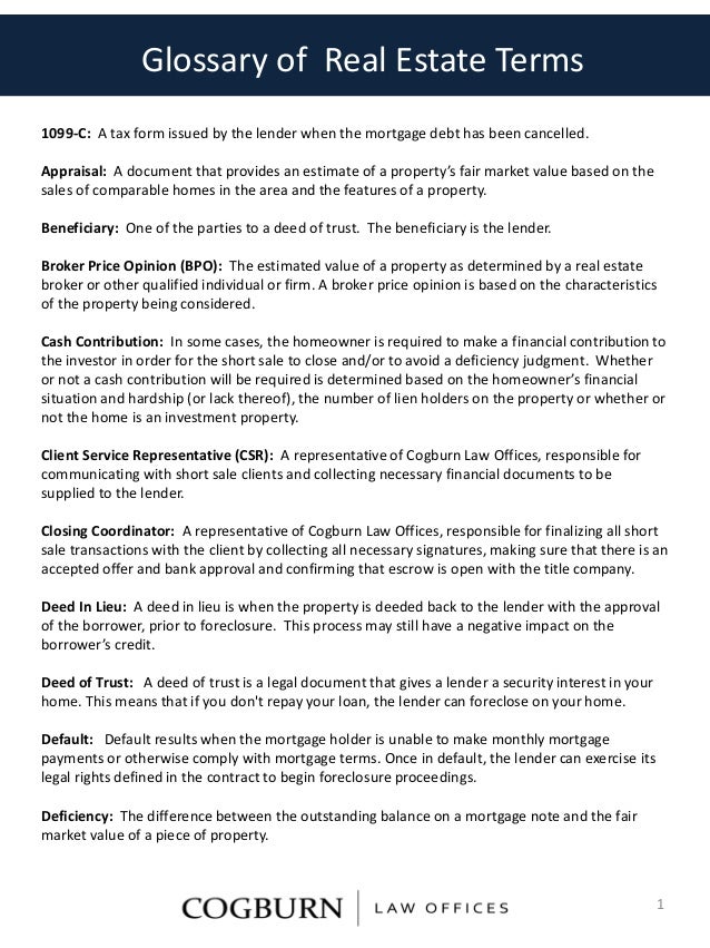 Real Estate Glossary of Terms