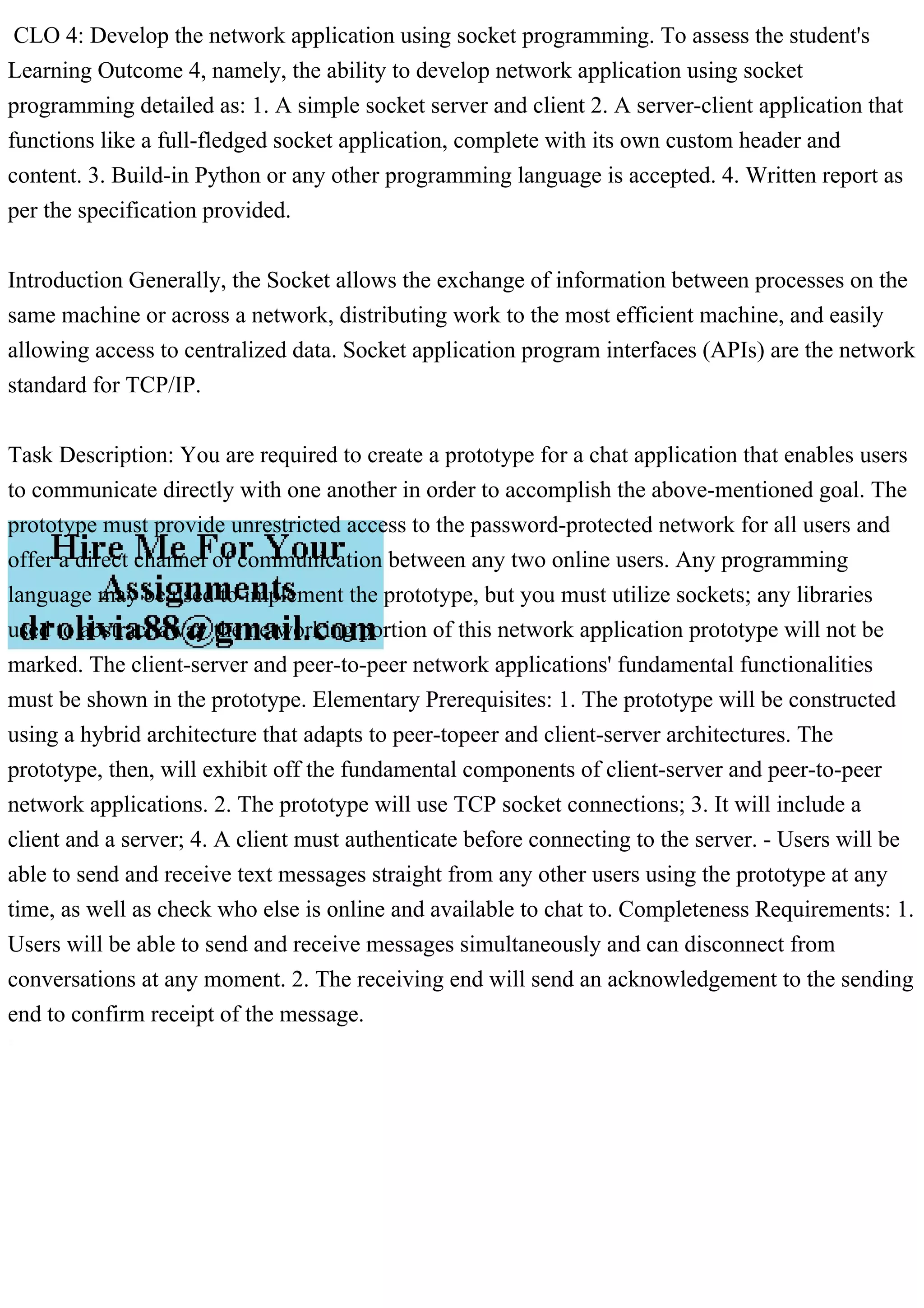 CLO 4 Develop the network application using socket programming. To a.pdf