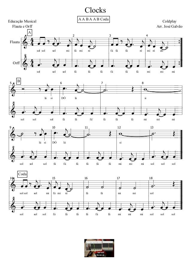 Clocks Coldplay Partitura Para Orff E Flauta Educacao Musical J clocks coldplay partitura para orff e