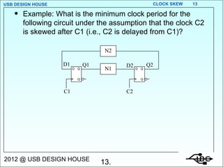 Example: What is the minimum clock period for the following circuit under the assumption that the clock C2 is skewed after C1 (i.e., C2 is delayed from C1)? 13. 