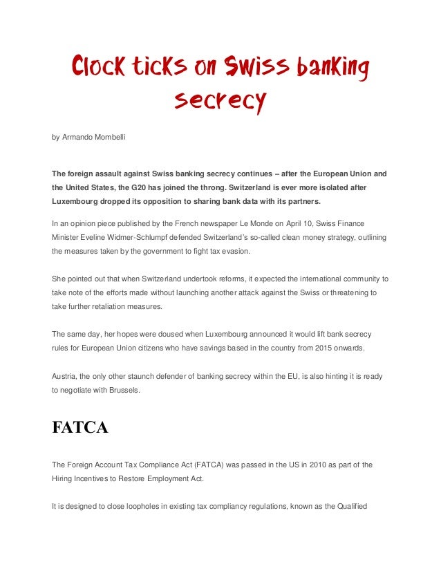 Clock Ticks On Swiss Banking Secrecy