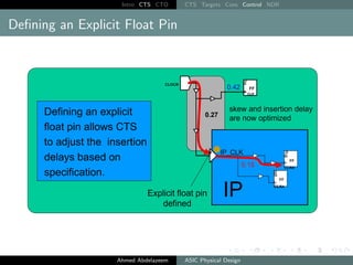 Intro CTS CTO CTS Targets Cons Control NDR
Defining an Explicit Float Pin
Ahmed Abdelazeem ASIC Physical Design
 