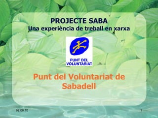 PROJECTE SABA Una experiència de treball en xarxa Punt del Voluntariat de Sabadell 02.06.10 