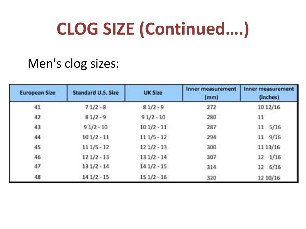 Andersson Clogs Size Chart