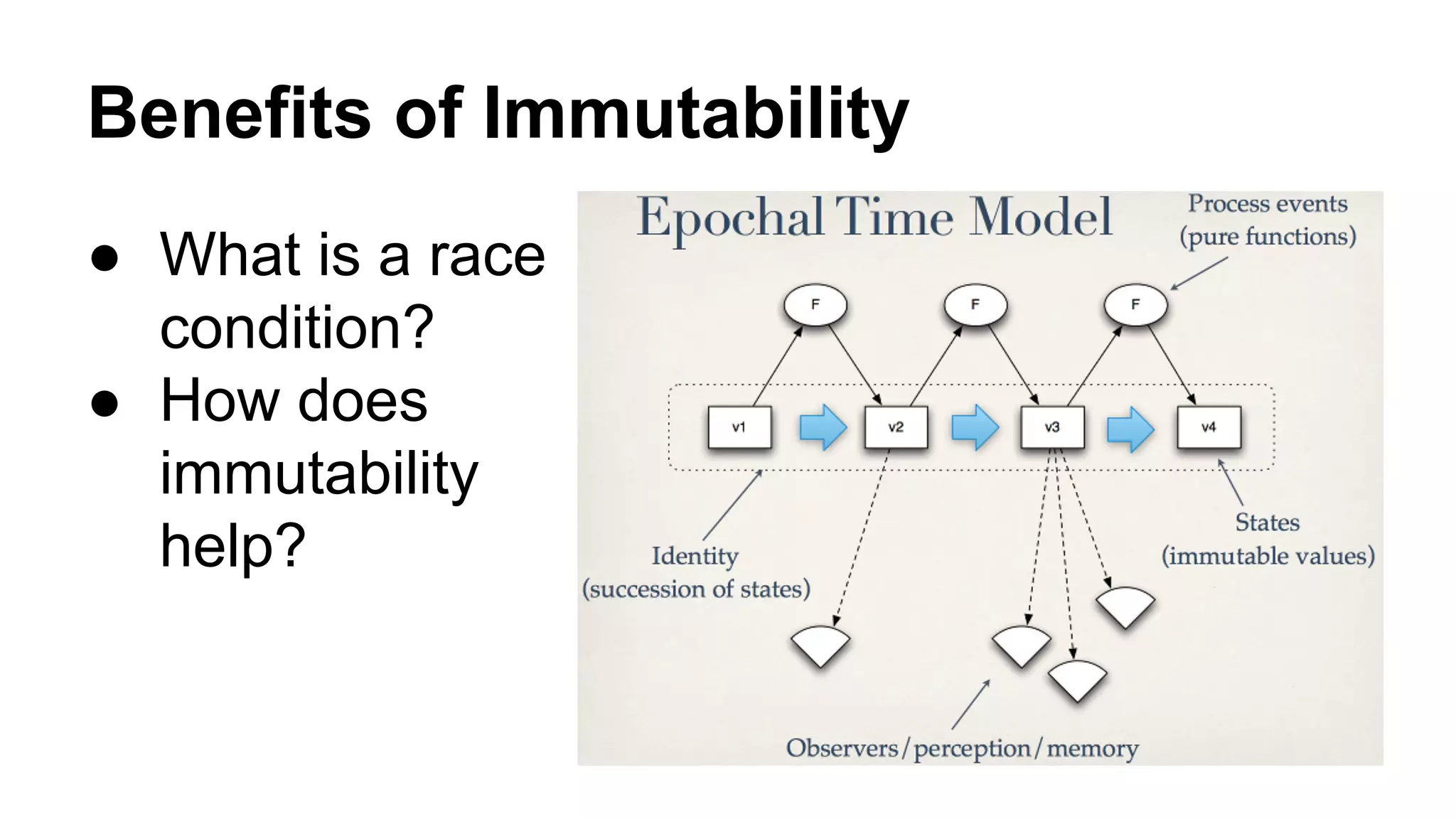 Benefits of Immutability
● What is a race
condition?
● How does
immutability
help?

 