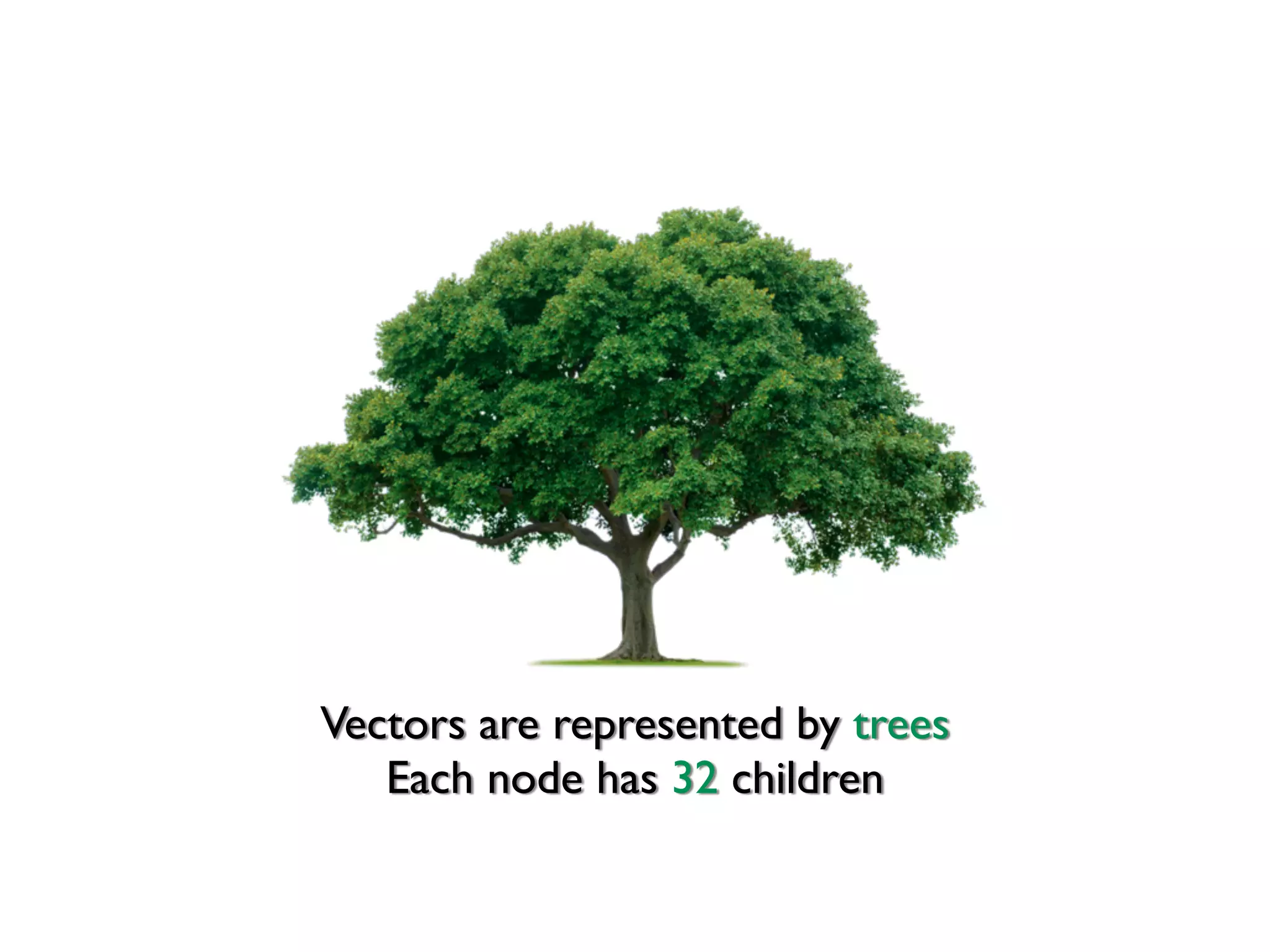 Vectors are represented by trees
Each node has 32 children
 